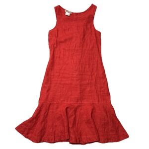 Haris Cotton Womens Red 100% Linen Made in Greece Sleeveless Ruffled Dress Small